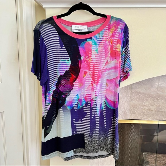 Prabal Gurung Blue Pink Black Pattern T-Shirt - Picture 4 of 12